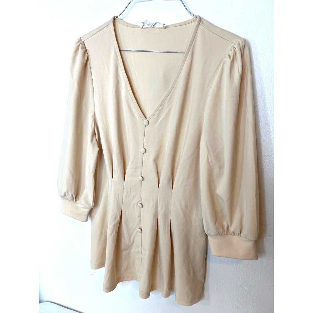 GRACE KARIN  Business Casual Blouse Spring 3/4 Sleeve Peplum Apricot M NEW - Picture 10 of 10